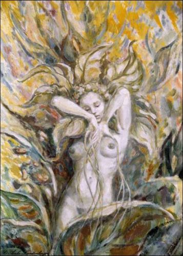 Erwachende Alraune (III), Tempera