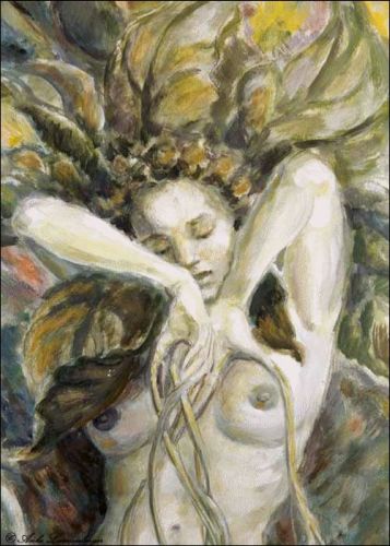 Erwachende Alraune (III), (Ausschnitt), Tempera