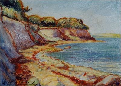 Steilküste, lavierte Tinte / Pastellkreide