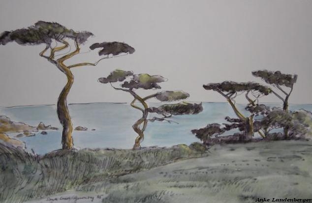 Jerbourg auf Guernsey, lavierte Tinte mit Aquarell