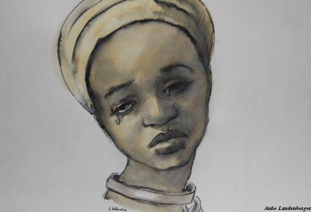 Sklavenmdchen, lavierte Tinte mit Aquarell