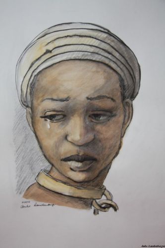 Sklavin, lavierte Tinte mit Aquarell