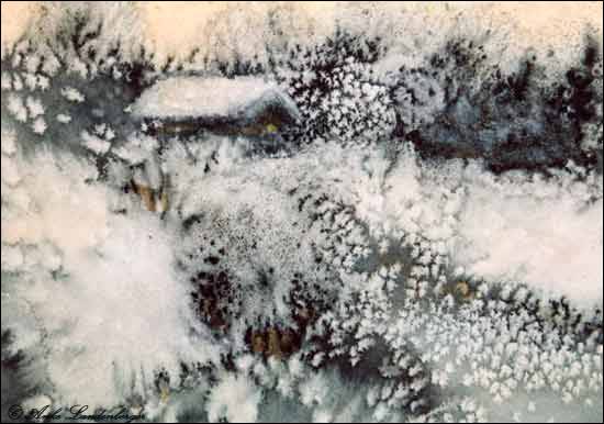 Hütte im Schnee, Aquarell