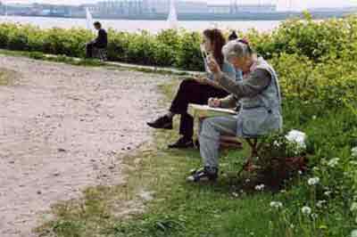 Skizzieren an der Elbe vor Blankenese