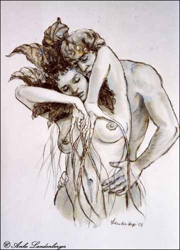 Erwachende Alraune (2), Tinte / lavierte Federzeichnung