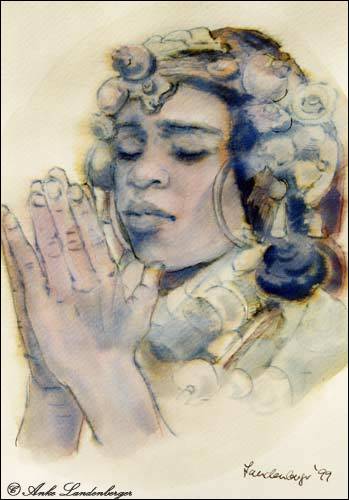 Betende, Tinte / lavierte Federzeichnung